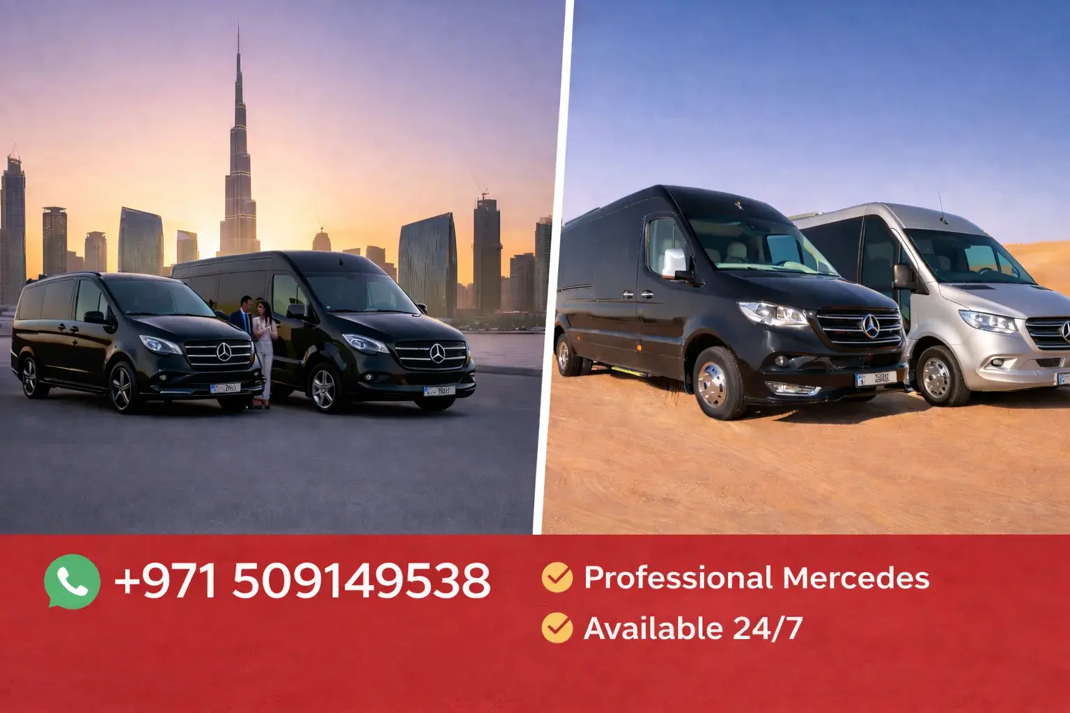 Luxury Mercedes Sprinter van available for rental in Dubai