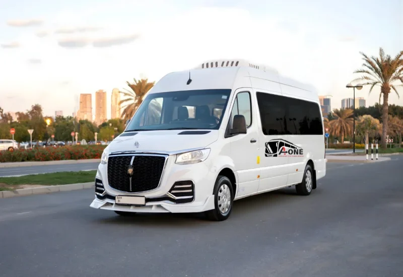 Abu Dhabi city tour transport with comfortable bus or van for tourists visiting major attractions in Abu Dhabi UAE